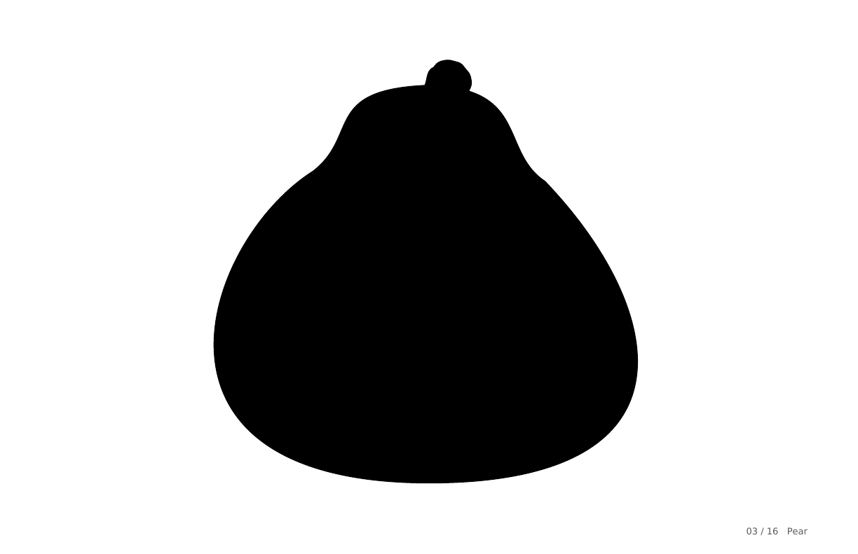 Card three of sixteen: a solid black pear.