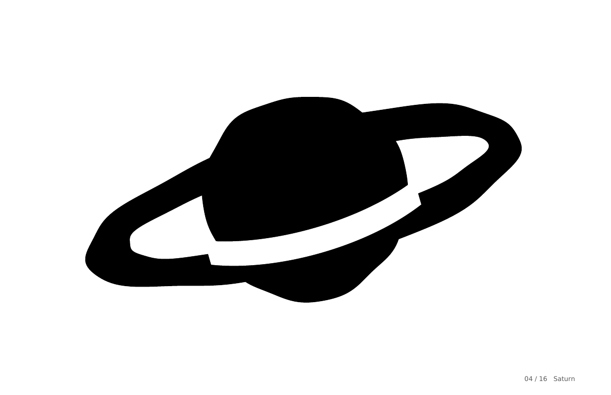 Saturn picture card from the Space collection: a solid black Saturn with a pale ring crossing it.