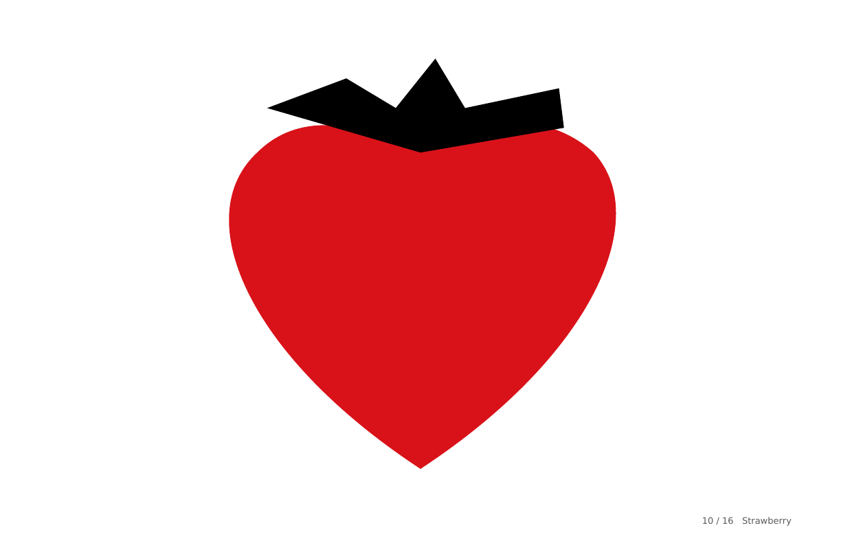 Card ten of sixteen: a red strawberry with a black leafy top.